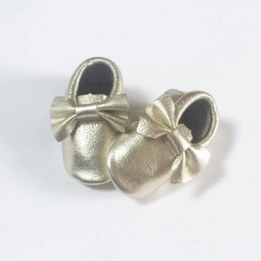 Gold Bow Moccasins - Premium Leather